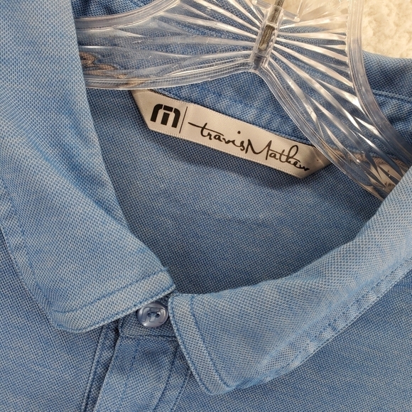 Travis Mathew Shirt Mens L Blue Polo Golf Colonial CC Logo Pima Cotton Blend - Picture 2 of 14
